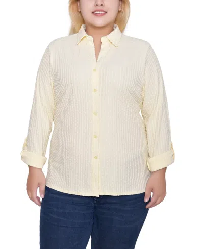 Ny Collection Women's Plus Size Long Sleeve Textured Knit Top In Yellow