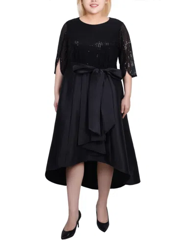 Ny Collection Women's Plus Size Sequin And Jacquard Holiday Dress In Black