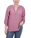 Ny Collection Petite Raglan Sleeve Split Neck Blouse In Purple