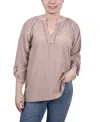 Ny Collection Petite Raglan Sleeve Split Neck Blouse In Brown