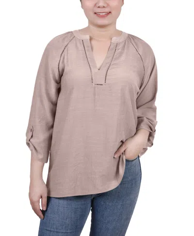 NY COLLECTION WOMEN'S RAGLAN SLEEVE SPLIT NECK BLOUSE TOP