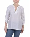 Ny Collection Petites Womens Pleated Front V-neck Blouse In White