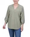 Ny Collection Women's Roll Tab Sleeve Blouse With Pockets In Tea