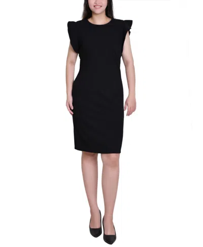 Ny Collection Women's Ruffle Sleeve Scuba Dress In Black