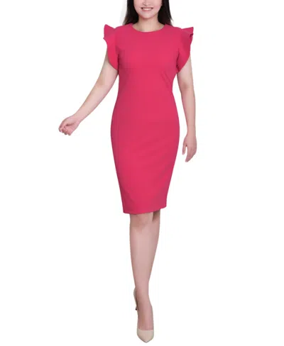 Ny Collection Women's Ruffle Sleeve Scuba Dress In Pink