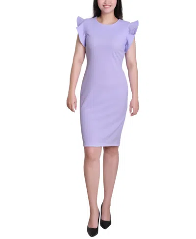 Ny Collection Women's Ruffle Sleeve Scuba Dress In Purple