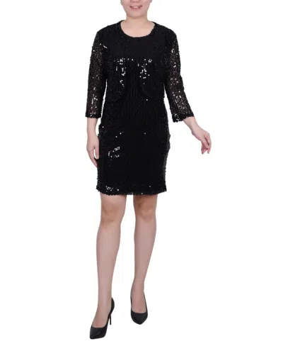 Ny Collection Women's Sequined Bolero Jacket And Dress, 2 Piece Set In Black