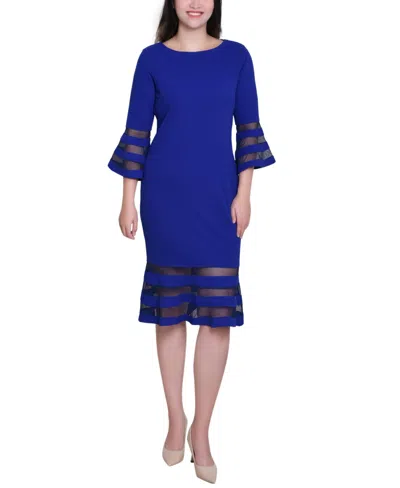 Ny Collection Women's Shadow Stripe Elbow Sleeve Dress In Blue