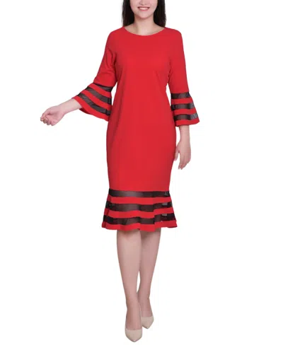 Ny Collection Women's Shadow Stripe Elbow Sleeve Dress In Red