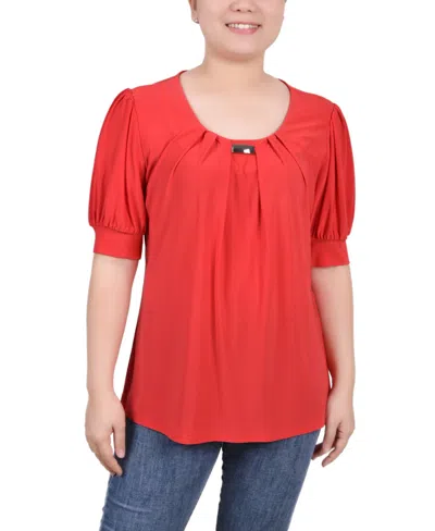 Ny Collection Women's Short Balloon Sleeve Top With Hardware In Calypso Coral