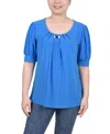 Ny Collection Women's Short Balloon Sleeve Top With Hardware In Electric Blue