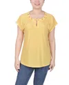 Ny Collection Petite Grommet Neck Knit Short Extended Sleeve Top In Samoan Sun