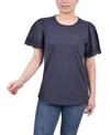 Ny Collection Women's Short Eyelet-cut-out Sleeve Scoop Neck Top In Charcoal