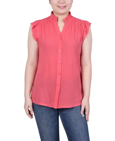 Ny Collection Women's Short Flutter Sleeve Crepon Blouse In Calypso Coral
