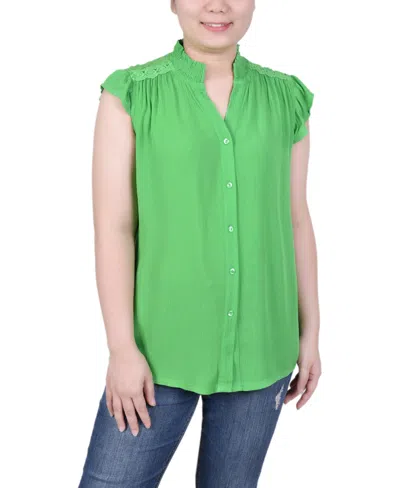 Ny Collection Women's Short Flutter Sleeve Crepon Blouse In Green