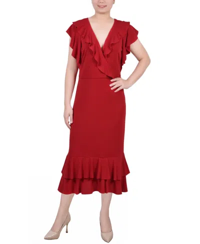 Ny Collection Women's Short Flutter Sleeve Ruffle Neck Dress In Red