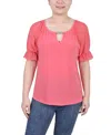 NY COLLECTION WOMEN'S SHORT RUFFLE SLEEVE TOP WITH RHINESTONES