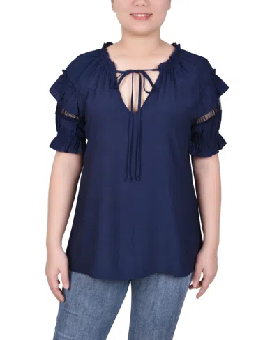Ny Collection Women's Short Ruffled Sleeve Blouse In Navy