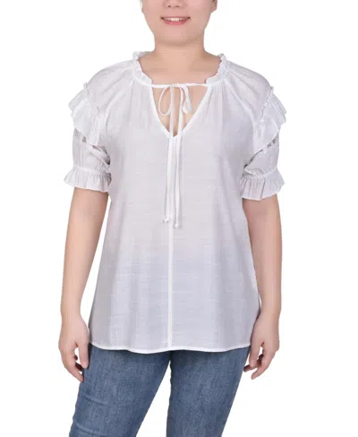 Ny Collection Women's Short Ruffled Sleeve Blouse In White