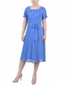 Ny Collection Women's Short Sleeve Belted Swiss Dot Dress