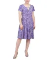 Ny Collection Women's Short Sleeve Jacquard Knit Seamed Dress In Plum Dusty Dusk