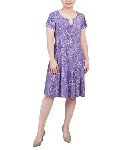 Ny Collection Women's Short Sleeve Jacquard Knit Seamed Dress In Plum Dusty Dusk