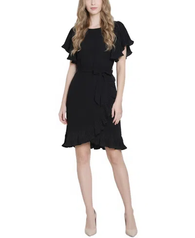Ny Collection Women's Short-sleeve Pleated Ruffle Dress In Black