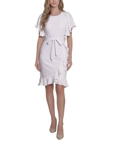 Ny Collection Women's Short-sleeve Pleated Ruffle Dress In White