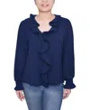 Ny Collection Women's Short Sleeve Ruffle Front Top In Blue