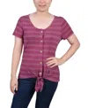 NY COLLECTION WOMEN'S SHORT SLEEVE TIE FRONT TOP