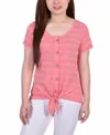 NY COLLECTION WOMEN'S SHORT SLEEVE TIE FRONT TOP