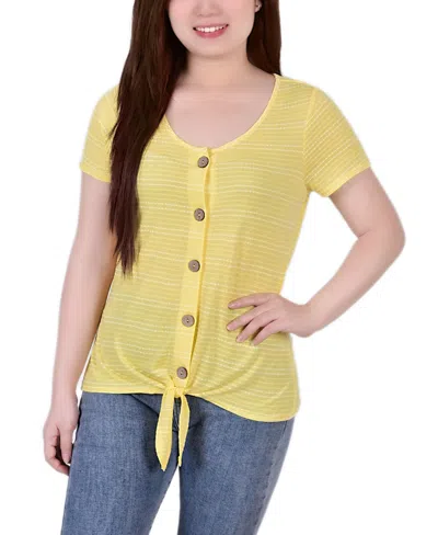Ny Collection Women's Short Sleeve Tie Front Top In Yellow
