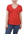 NY COLLECTION WOMEN'S SHORT SLEEVE TOP WITH STONE DETAILS