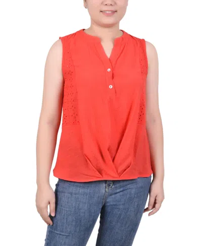 Ny Collection Women's Sleeveless Blouse With Eyelet Insets In Bittersweet