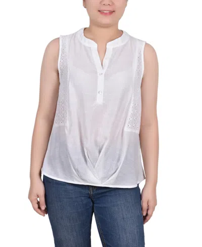 Ny Collection Women's Sleeveless Blouse With Eyelet Insets In White