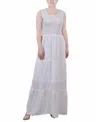 Ny Collection Womens Smocked Tiered Maxi Dress In White