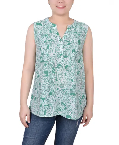 Ny Collection Petite Sleeveless Pintucked Blouse In Green Inkpaisley