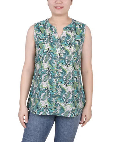 Ny Collection Women's Sleeveless Pintucked Blouse In Green Paisley Floral