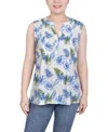 Ny Collection Women's Sleeveless Pintucked Blouse In Ivory Tropical Leaves