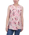 Ny Collection Petite Sleeveless Printed Pintucked Blouse In Neural Nouveau