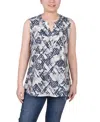 Ny Collection Petite Sleeveless Printed Pintucked Blouse In Neutral Acutelines