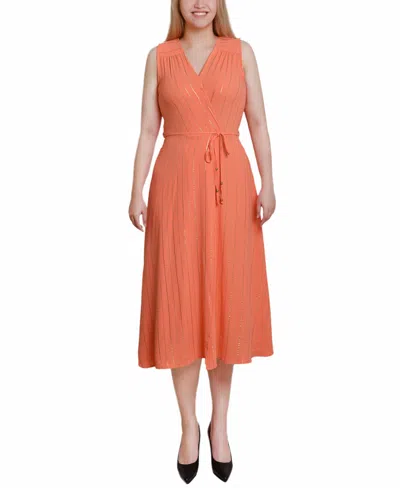 Ny Collection Women's Sleeveless Surplice Vertical Stripe Dress In Dark Coral Gold