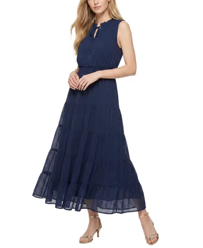 Ny Collection Plus Size Sleeveless Tiered Swiss Dot Maxi Dress In Multi