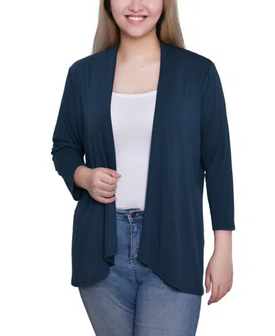 Ny Collection Women's Solid 3/4 Sleeve Cardigan Sweater In Blue