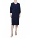 Ny Collection Women's Textured 3/4 Sleeve Two Piece Dress Set In Harbor Navy