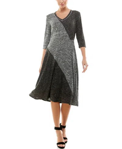 Ny Collection Women's Two Tone Ribbed A-line Dress In Dark Gray,light Gray