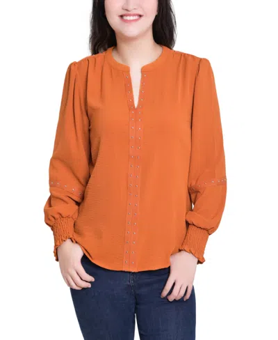 Ny Collection Women's V Neck Long Sleeve Knit Top In Orange