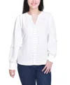 Ny Collection Women's V Neck Long Sleeve Knit Top In White