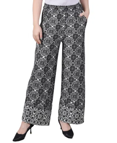 Ny Collection Women's Wide Leg Pull On Pants In Black Medallion