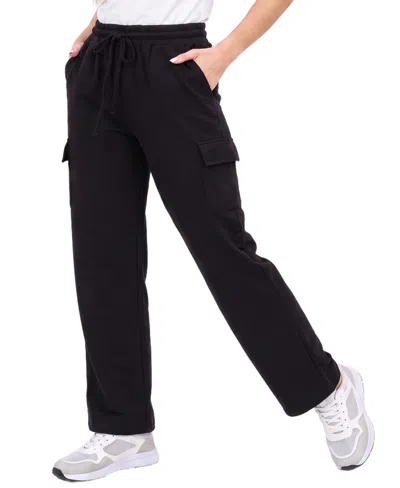 Ny Collection Women's Wide-leg Cargo Fleece Sweatpants In Blue